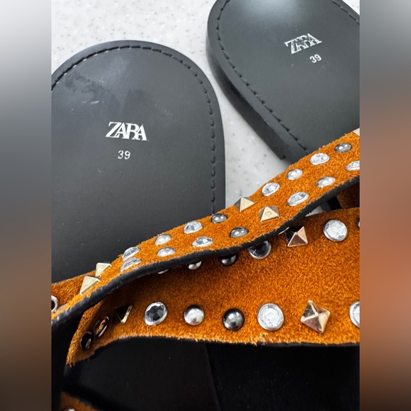 Zara Orange and Black Strappy Sandals with Studs - Picture 3 of 9
